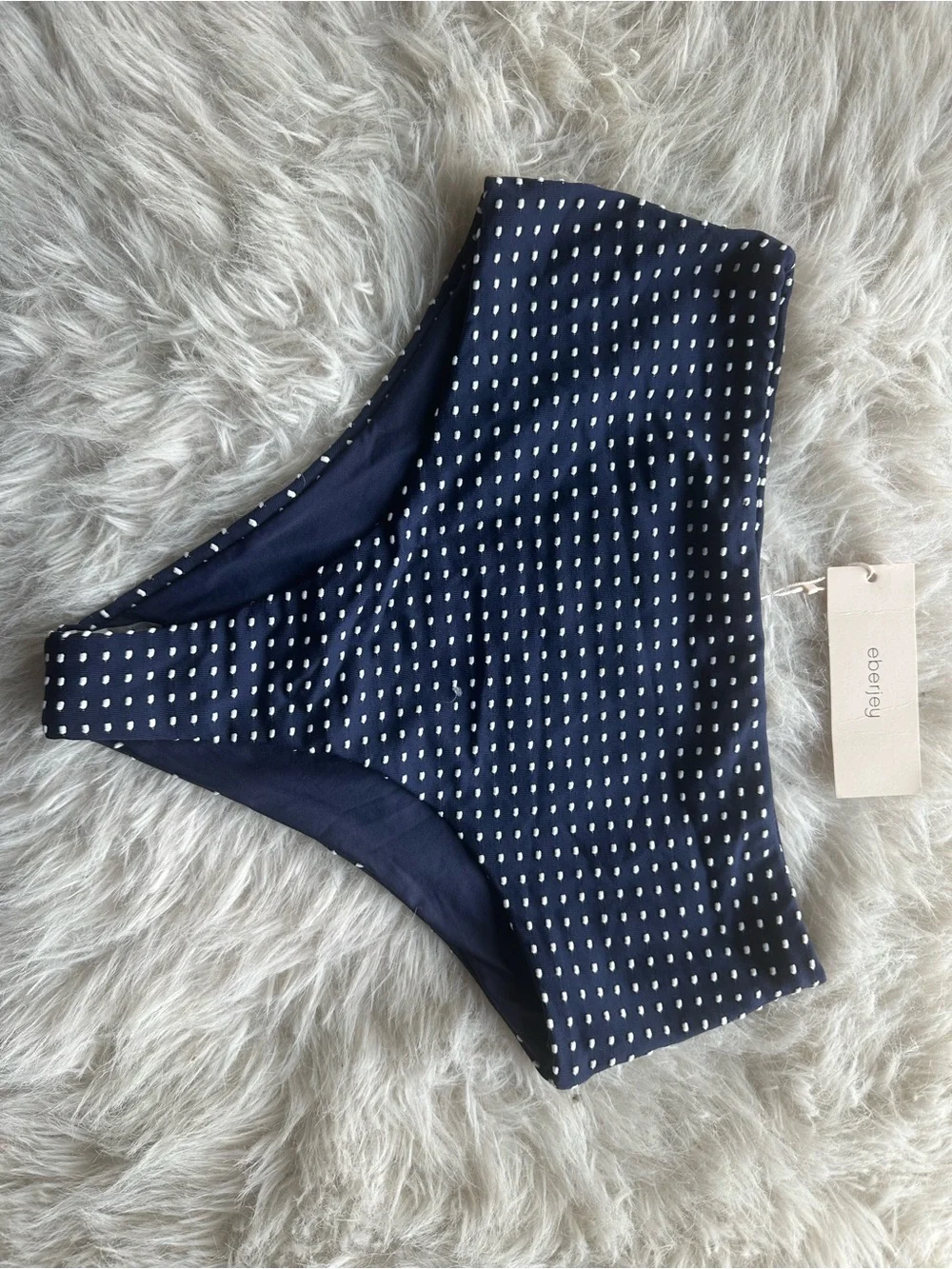 Eberjey Coastal dot Navy & White High-Waist Polka Dot Bikini Bottom Small cheeky